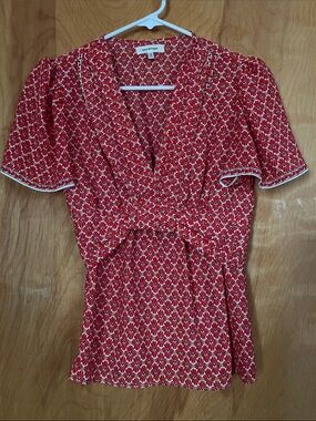 Max Studio Red Floral Tie-Front V-Neck Blouse